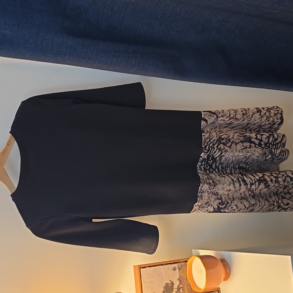 Zara Basic Asymmetric Black And Leopard Print Dress Size Small